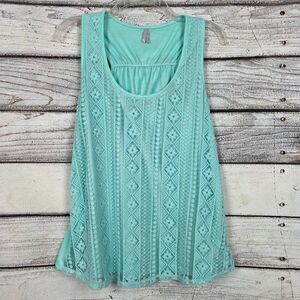 Vanity Teal Lace Overlay Sleeveless Tunic Top XL